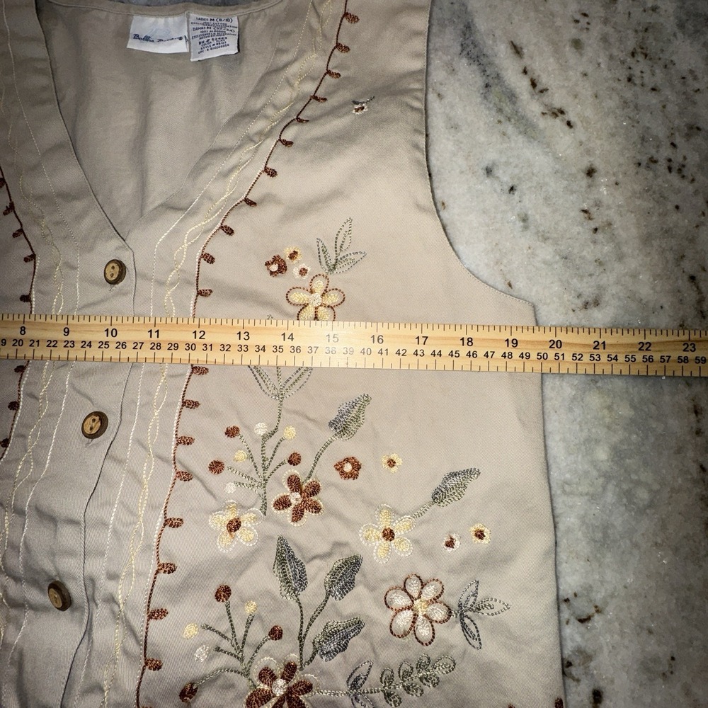 Vintage Bobbie Brooks Sz M Khaki Best Embroidered Flowers Wood Button - Picture 5 of 6